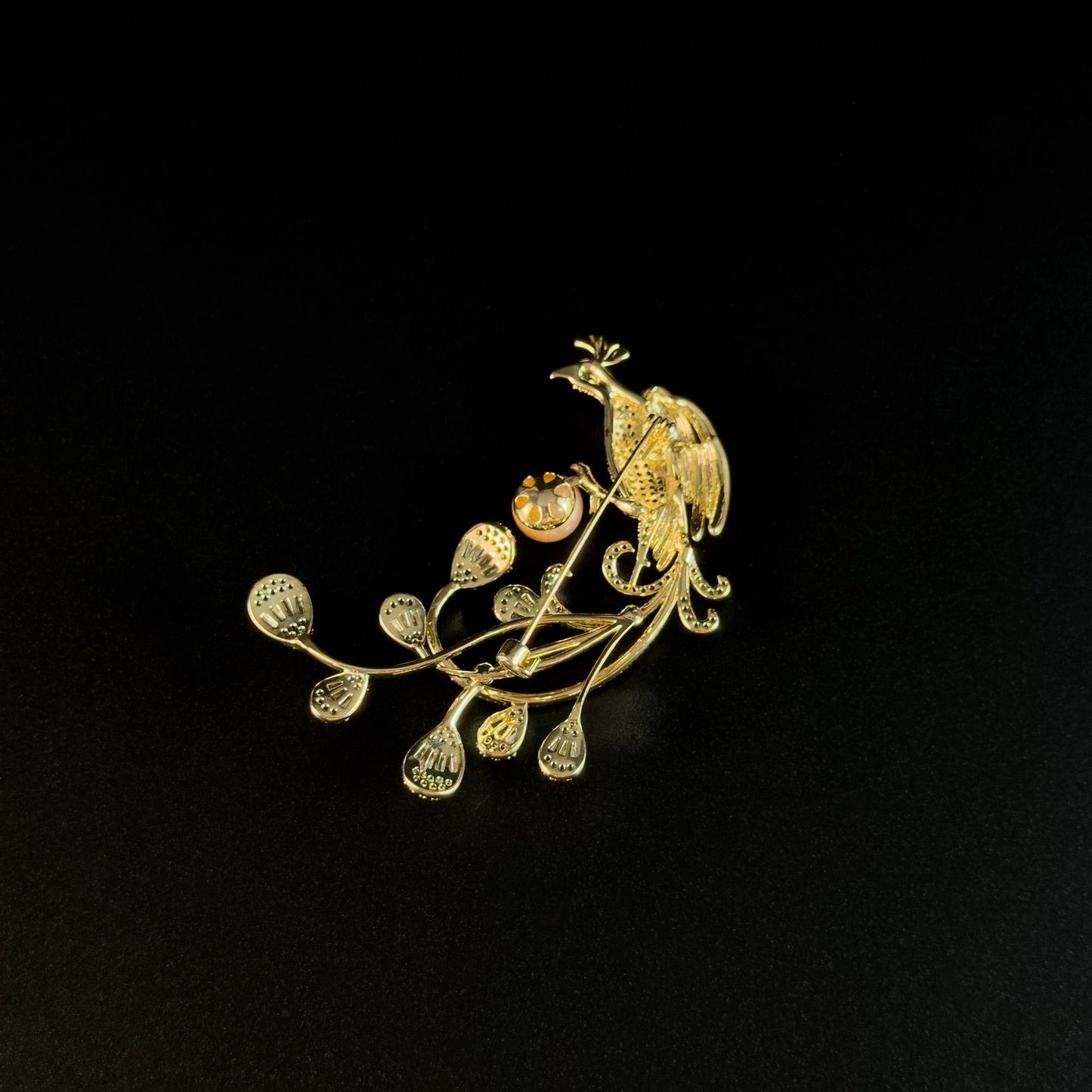 Astyanax · Golden Long-Tailed Peacock Brooch