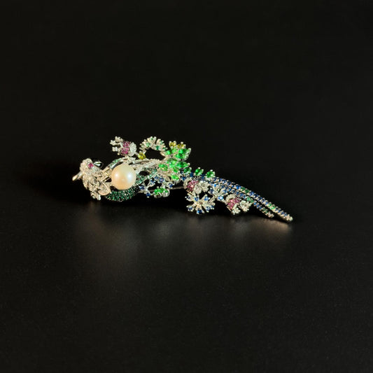 Agapenor · Verdant Long-Tailed Bird Brooch