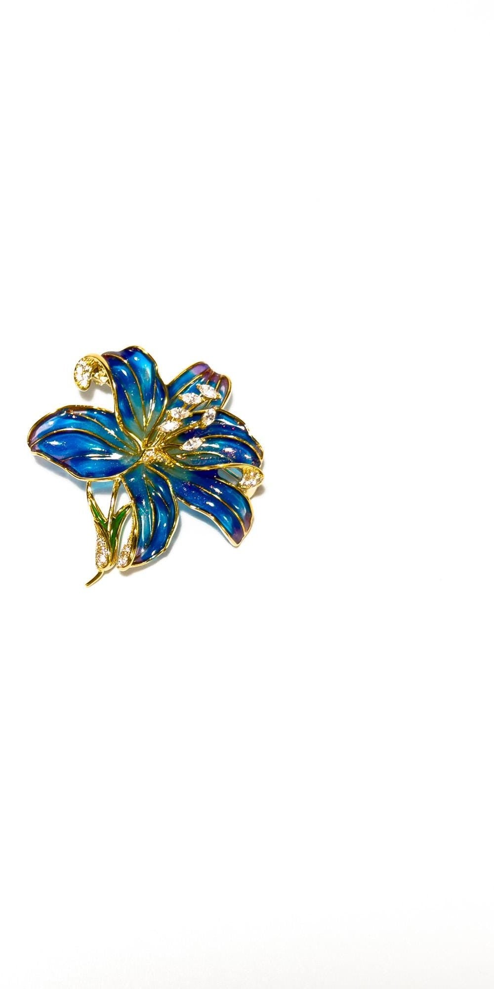 Acamas · Azure Enameled Lily Brooch