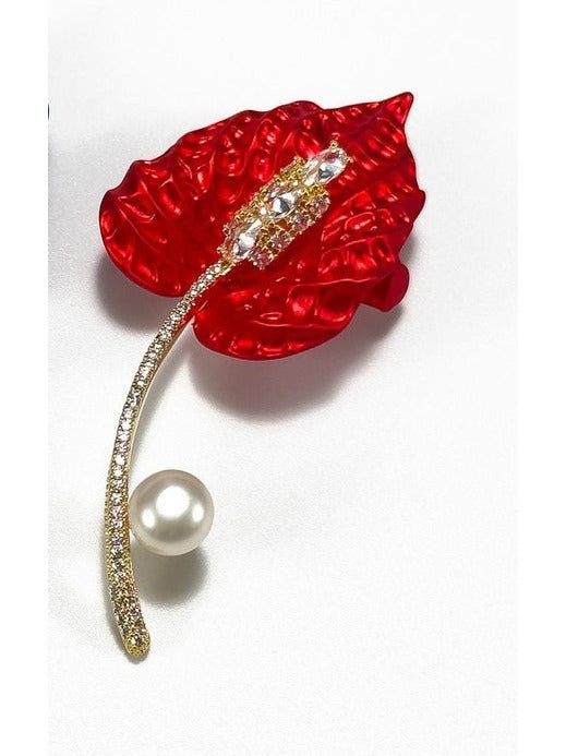 Luxury Red Calla Lily Brooch