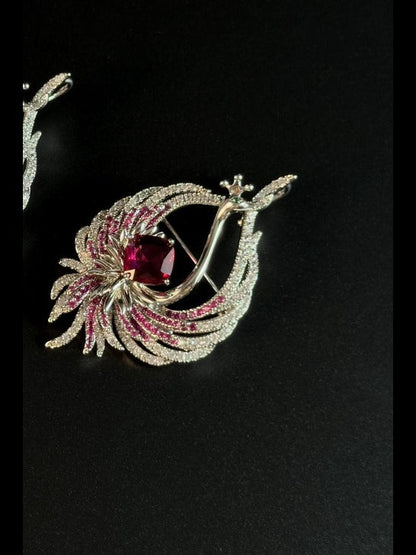 Pink Crown Swan Brooch