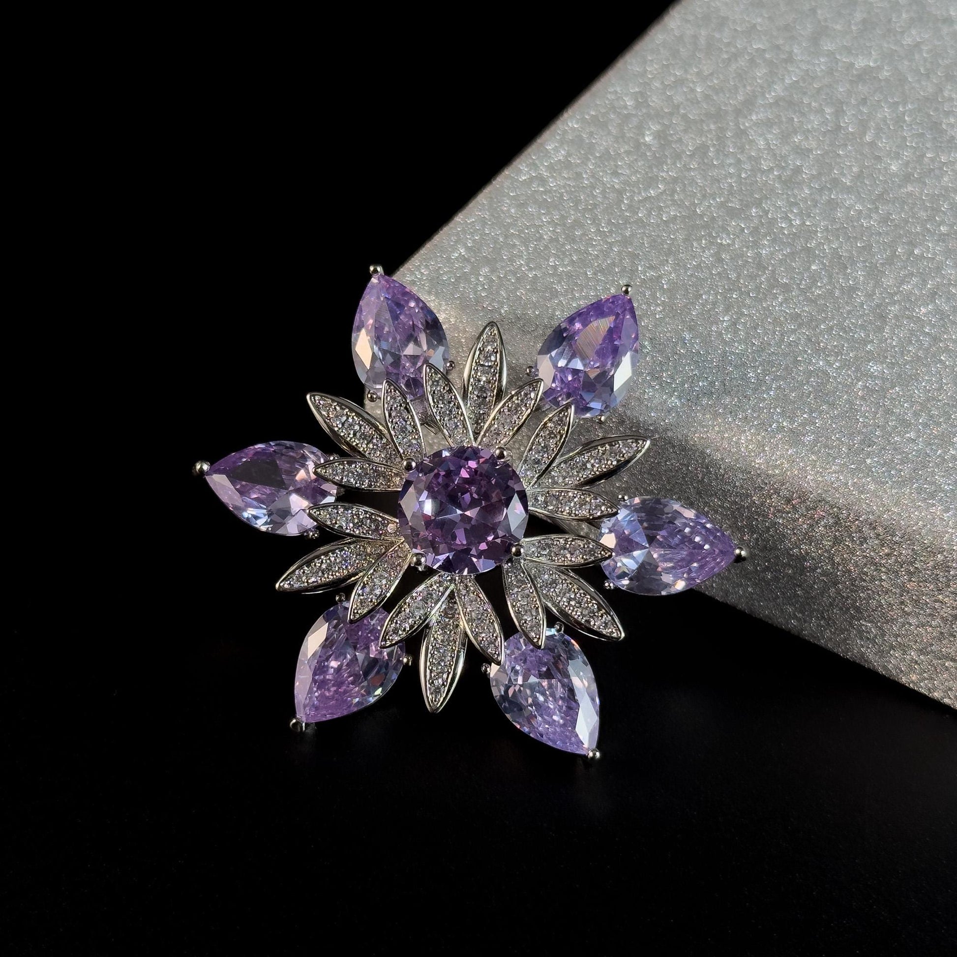 Amethyst Flower Brooch