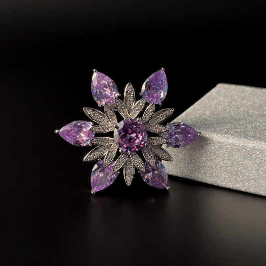 Amethyst Flower Brooch