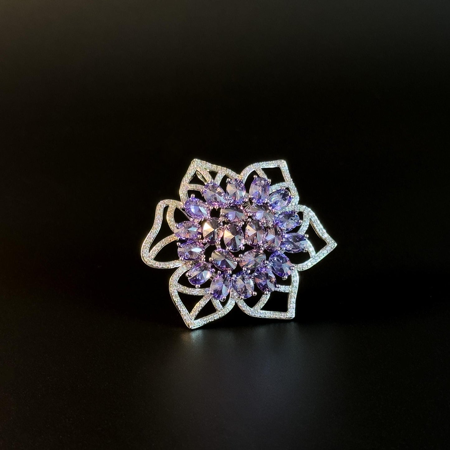 Purple Zircon Flower Brooch