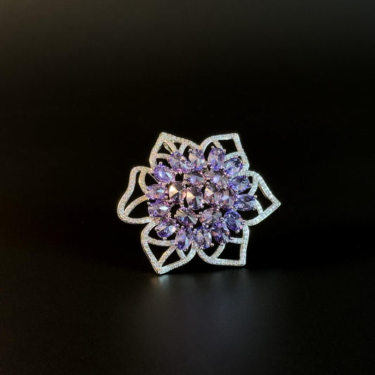 Purple Zircon Flower Brooch