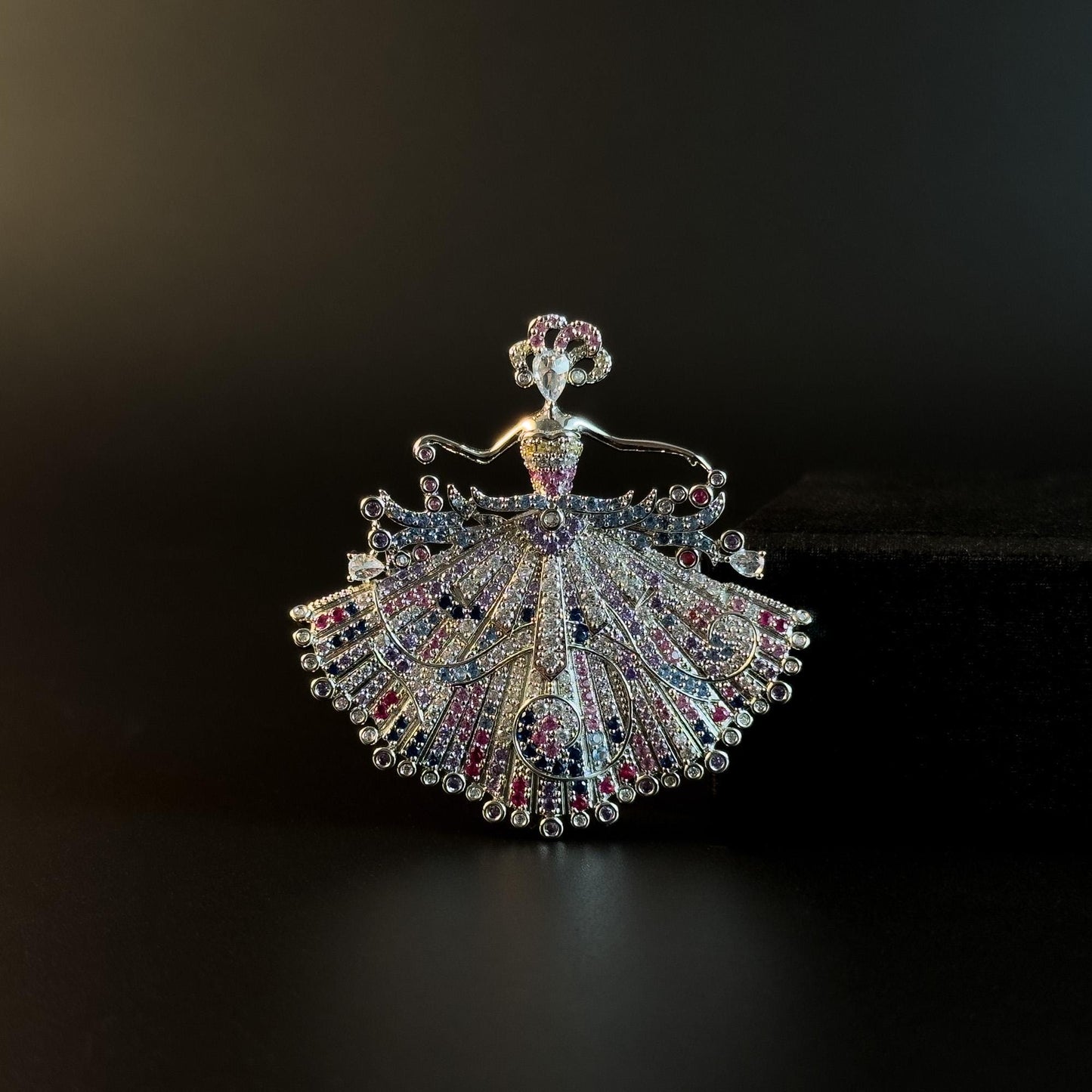 Colored Diamond and Cubic Zirconia Ballerina Brooch