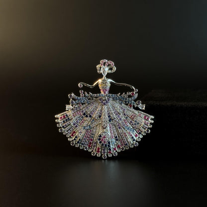 Colored Diamond and Cubic Zirconia Ballerina Brooch