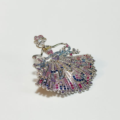 Colored Diamond and Cubic Zirconia Ballerina Brooch