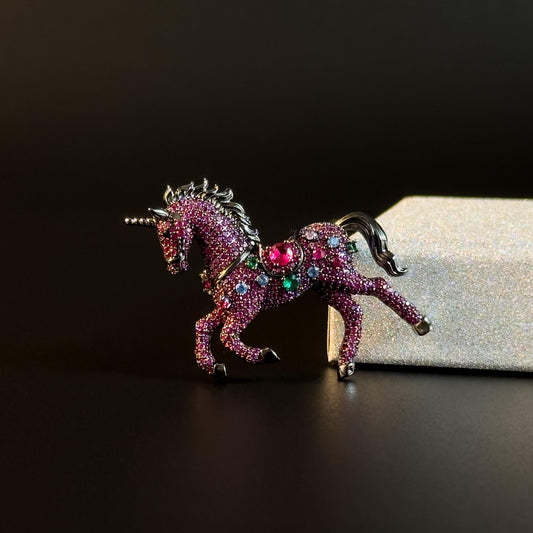 Pink Zircon Unicorn Brooch