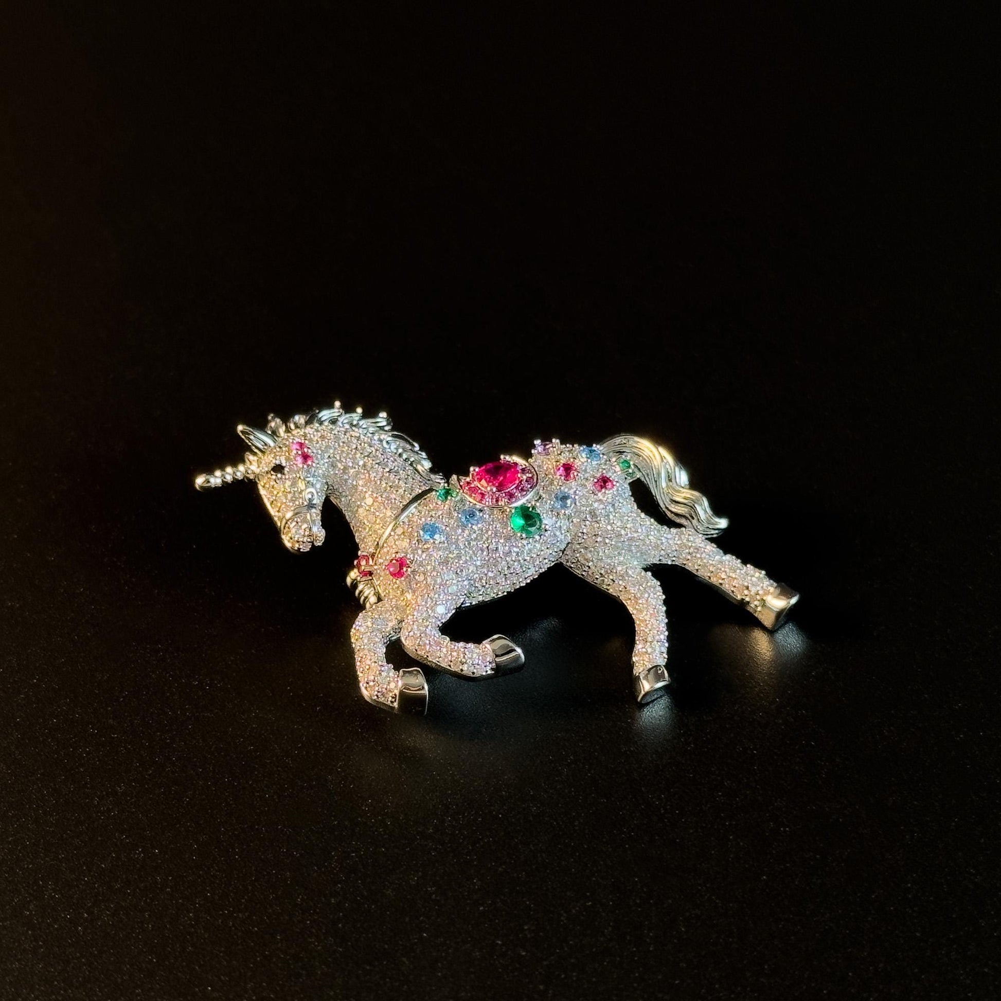 Colorful Zircon Unicorn Brooch