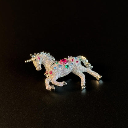 Colorful Zircon Unicorn Brooch