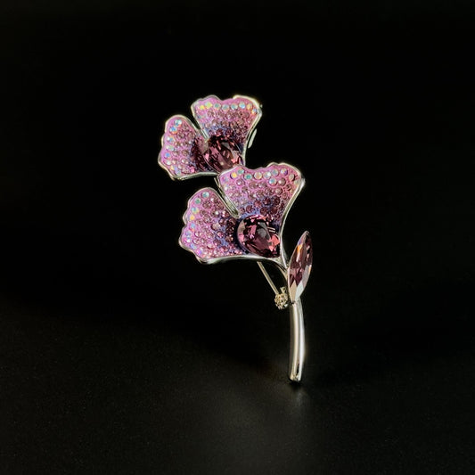 Purple Ginkgo Leaf Rhinestone Brooch