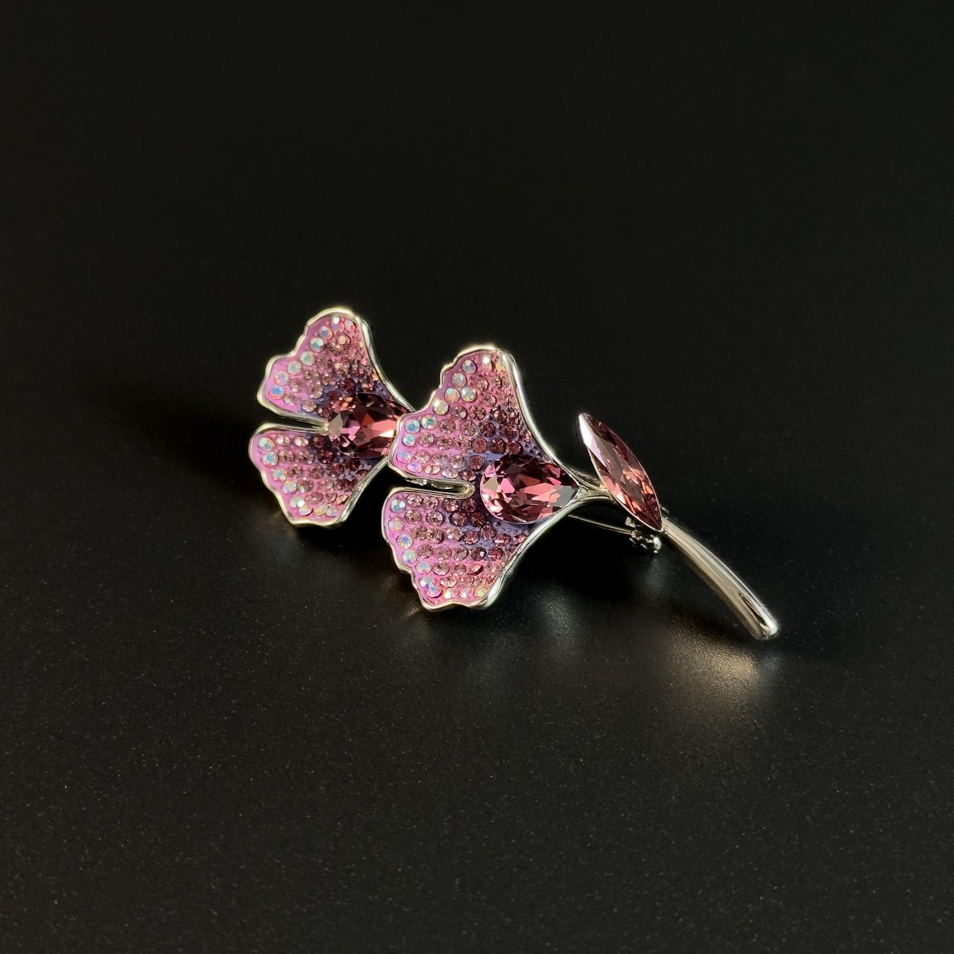 Purple Ginkgo Leaf Rhinestone Brooch
