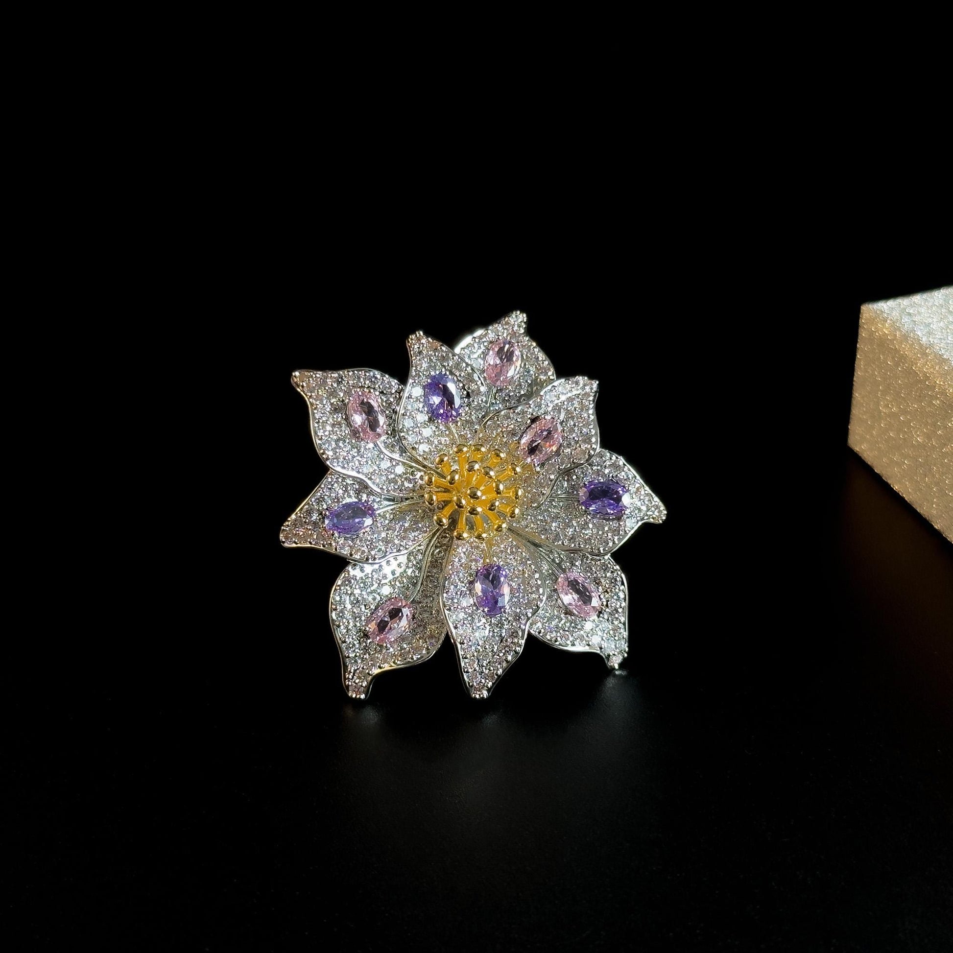 Silver Full-Diamond Flower Brooch
