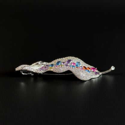 Silver-Based Rhinestone Leaf Brooch