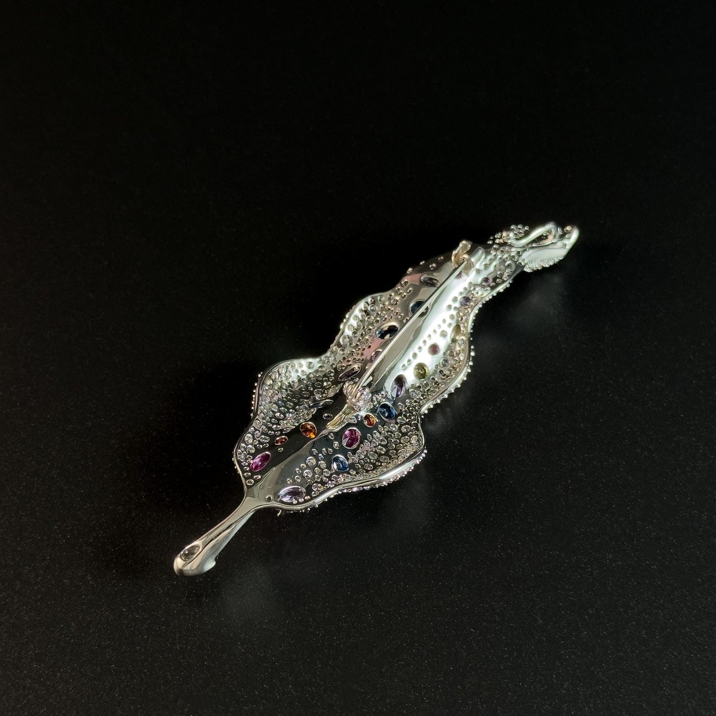 Silver-Based Rhinestone Leaf Brooch