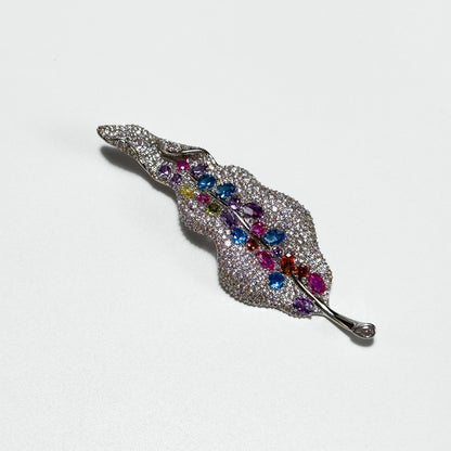 Silver-Based Rhinestone Leaf Brooch
