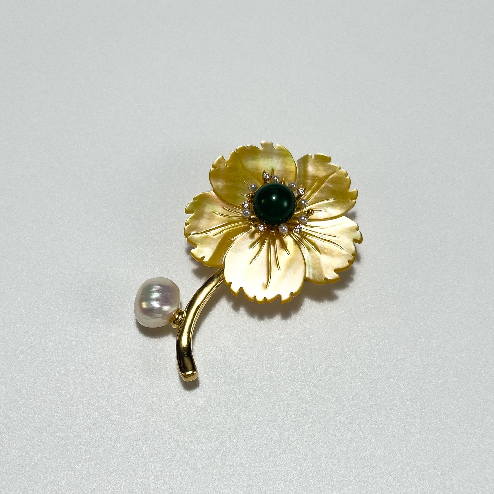 Yellow Mother-of-Pearl Flower Brooch