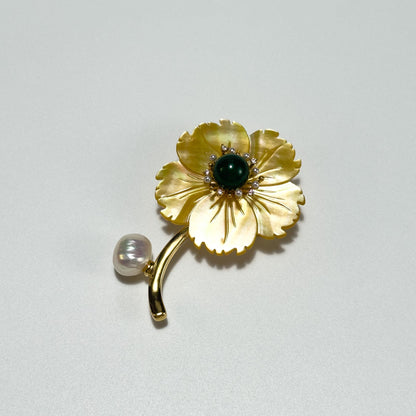 Yellow Mother-of-Pearl Flower Brooch