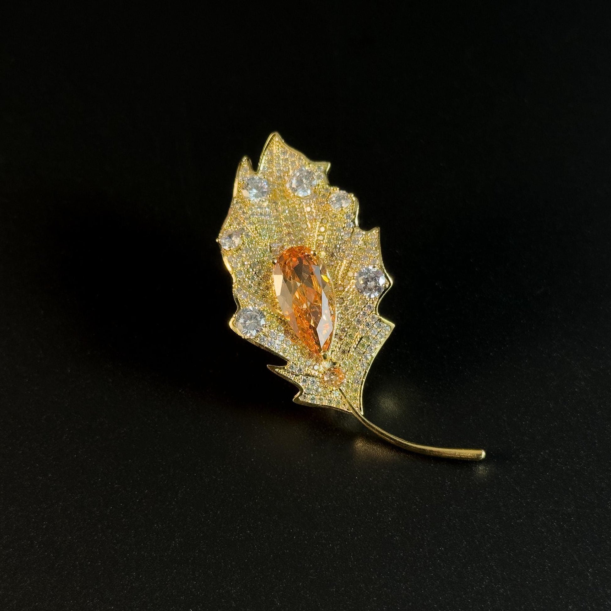 Leaf-Shaped Cubic Zirconia Brooch