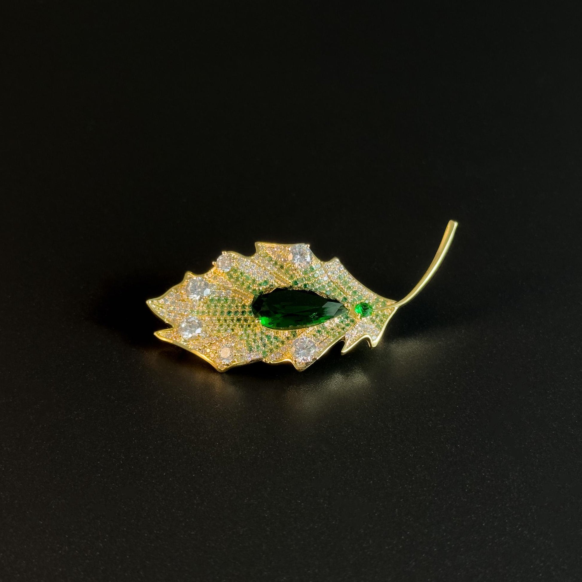 Leaf-Shaped Cubic Zirconia Brooch