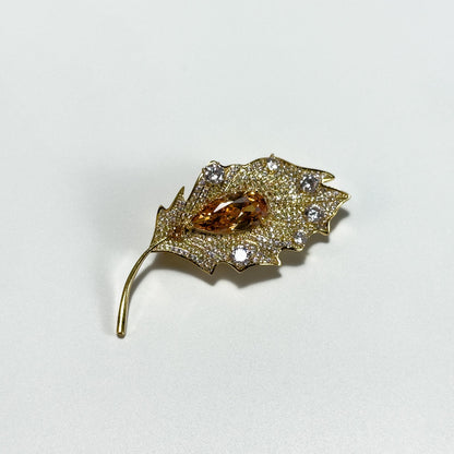 Leaf-Shaped Cubic Zirconia Brooch