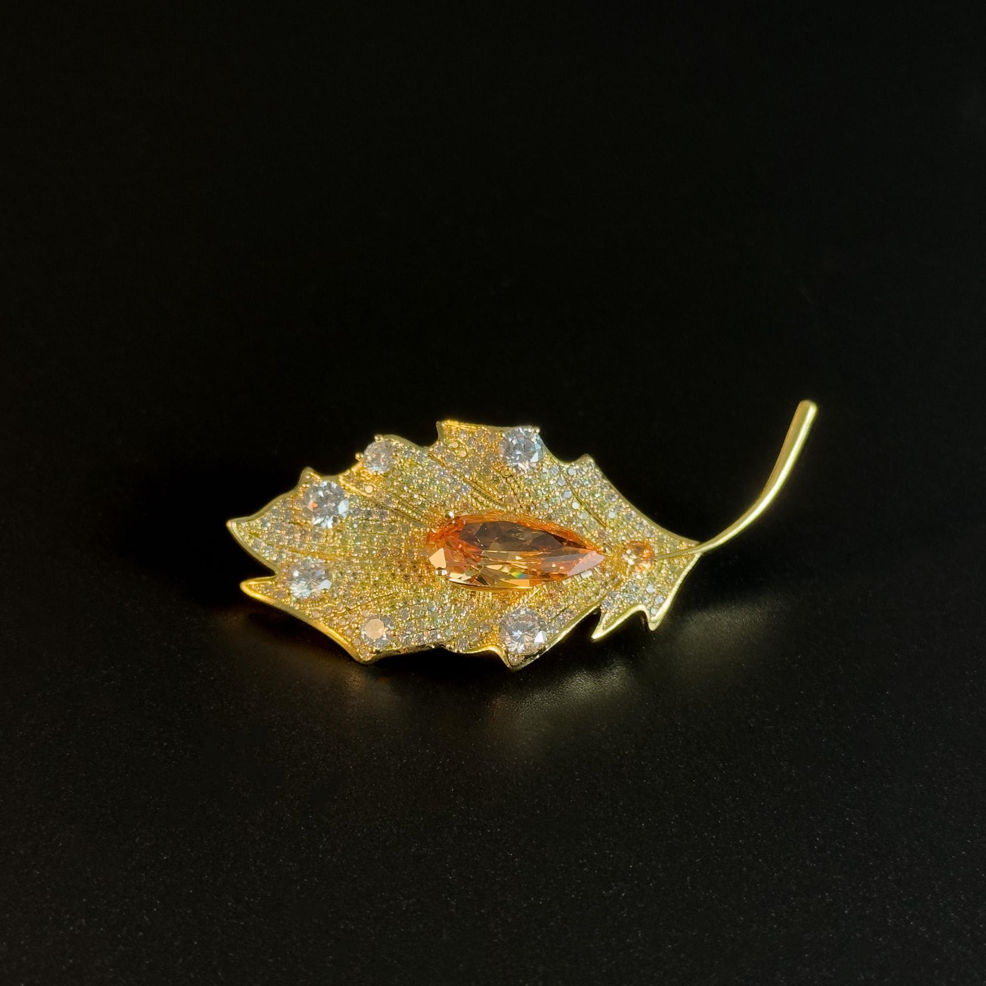 Leaf-Shaped Cubic Zirconia Brooch