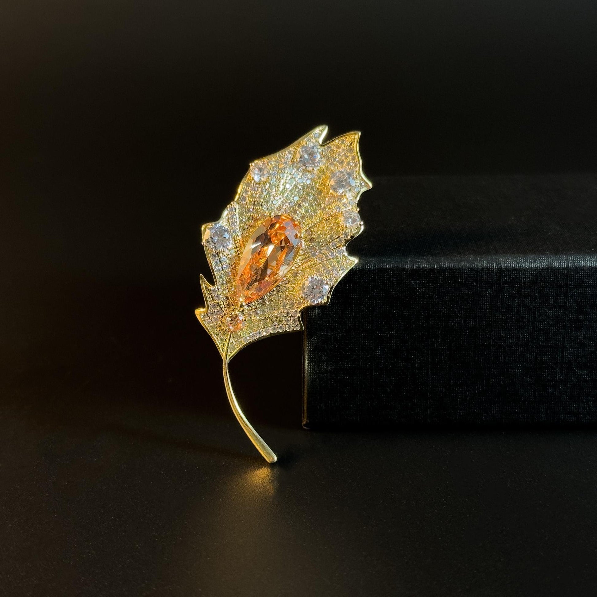 Leaf-Shaped Cubic Zirconia Brooch
