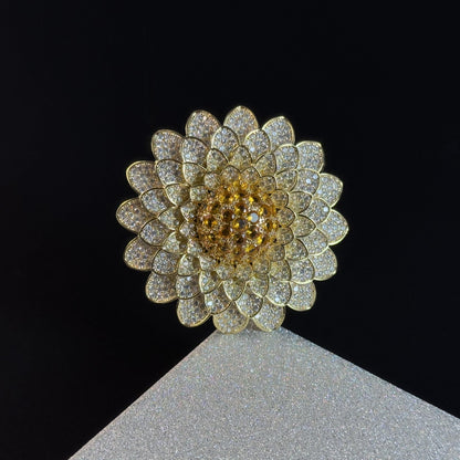 Sunflower-Shaped Brooch Adorned with Full Diamonds; a Versatile Everyday Brooch or Pin.