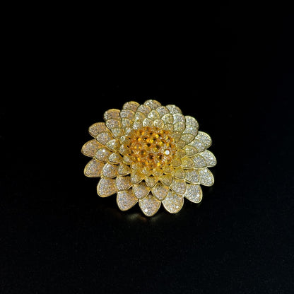 Sunflower-Shaped Brooch Adorned with Full Diamonds; a Versatile Everyday Brooch or Pin.