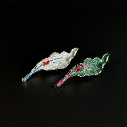 Full-Diamond Leaf-Shaped Brooch