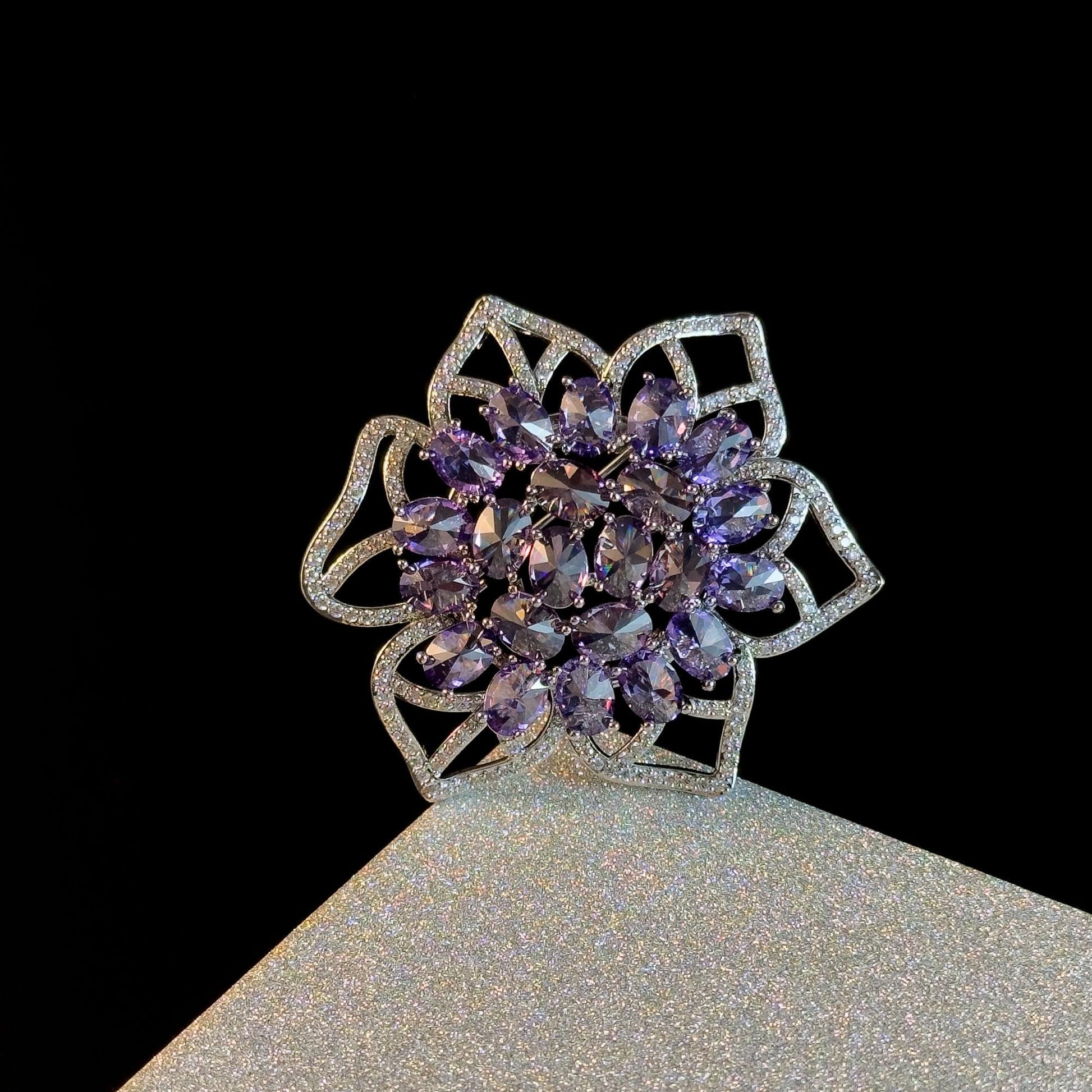 Purple Zircon Flower Brooch