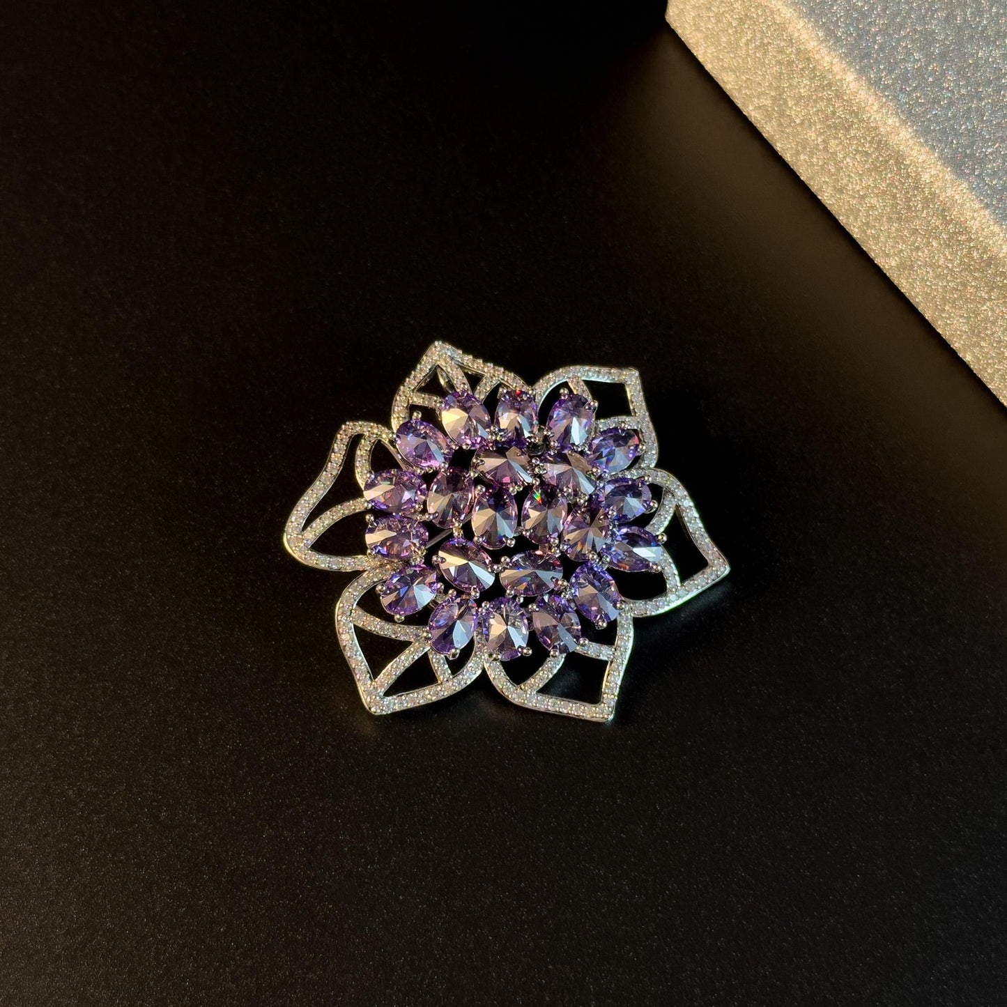 Purple Zircon Flower Brooch