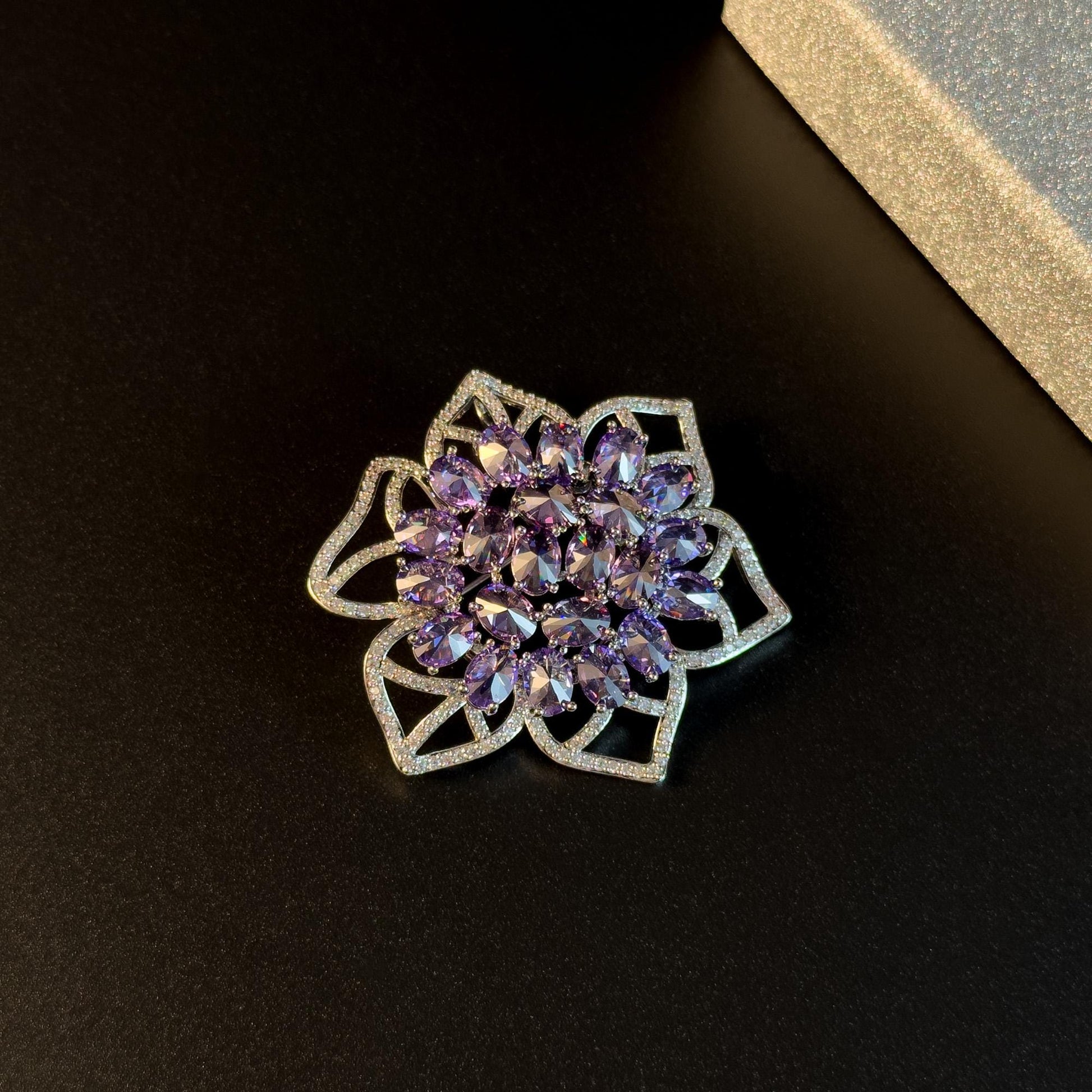 Purple Zircon Flower Brooch