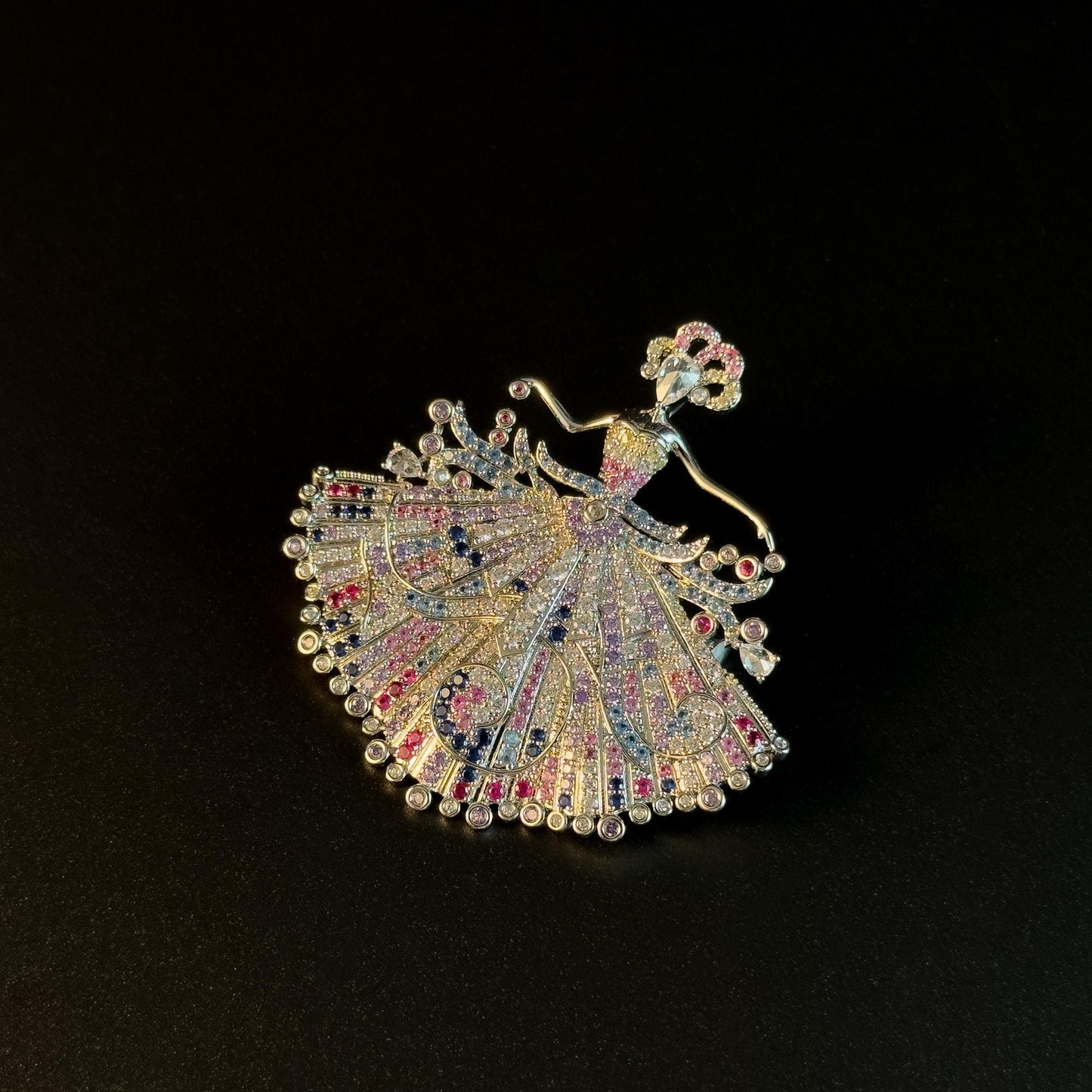 Colored Diamond and Cubic Zirconia Ballerina Brooch