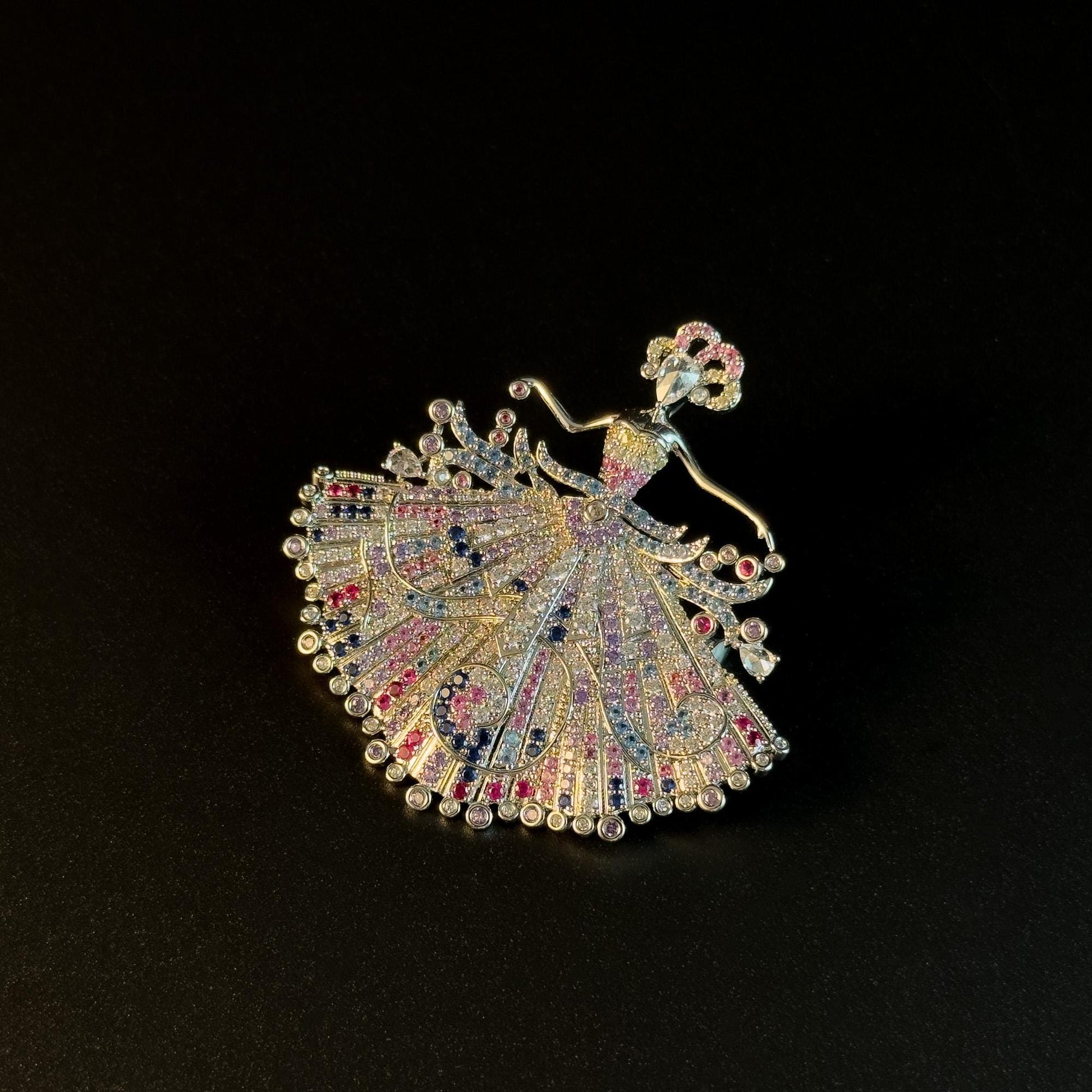 Colored Diamond and Cubic Zirconia Ballerina Brooch