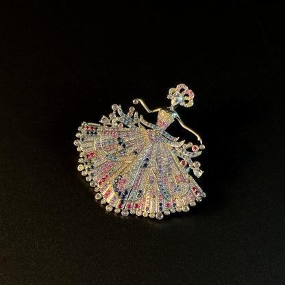 Colored Diamond and Cubic Zirconia Ballerina Brooch