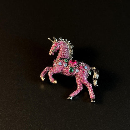Pink Zircon Unicorn Brooch