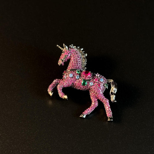Pink Zircon Unicorn Brooch