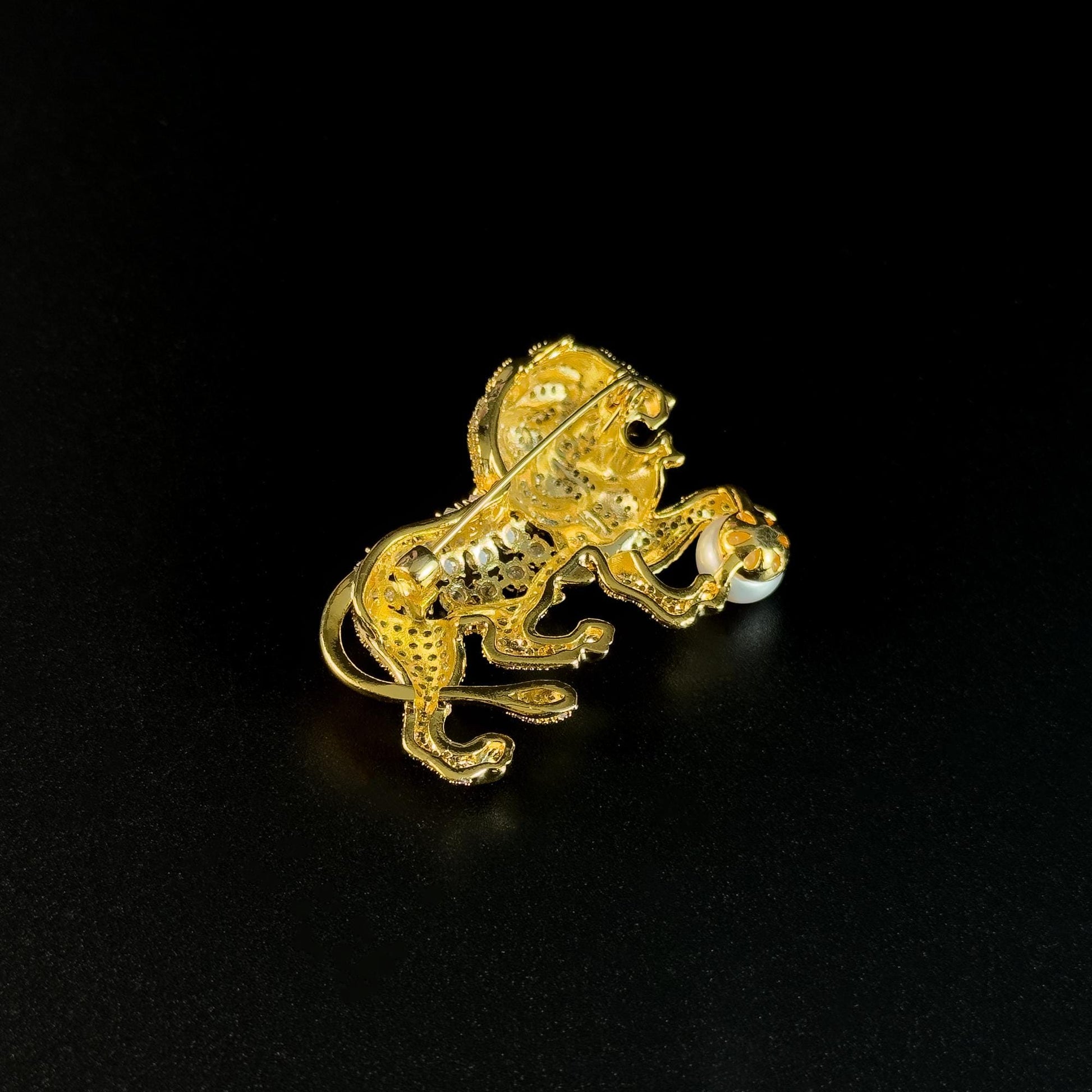 Golden Lion and Pearl Brooch