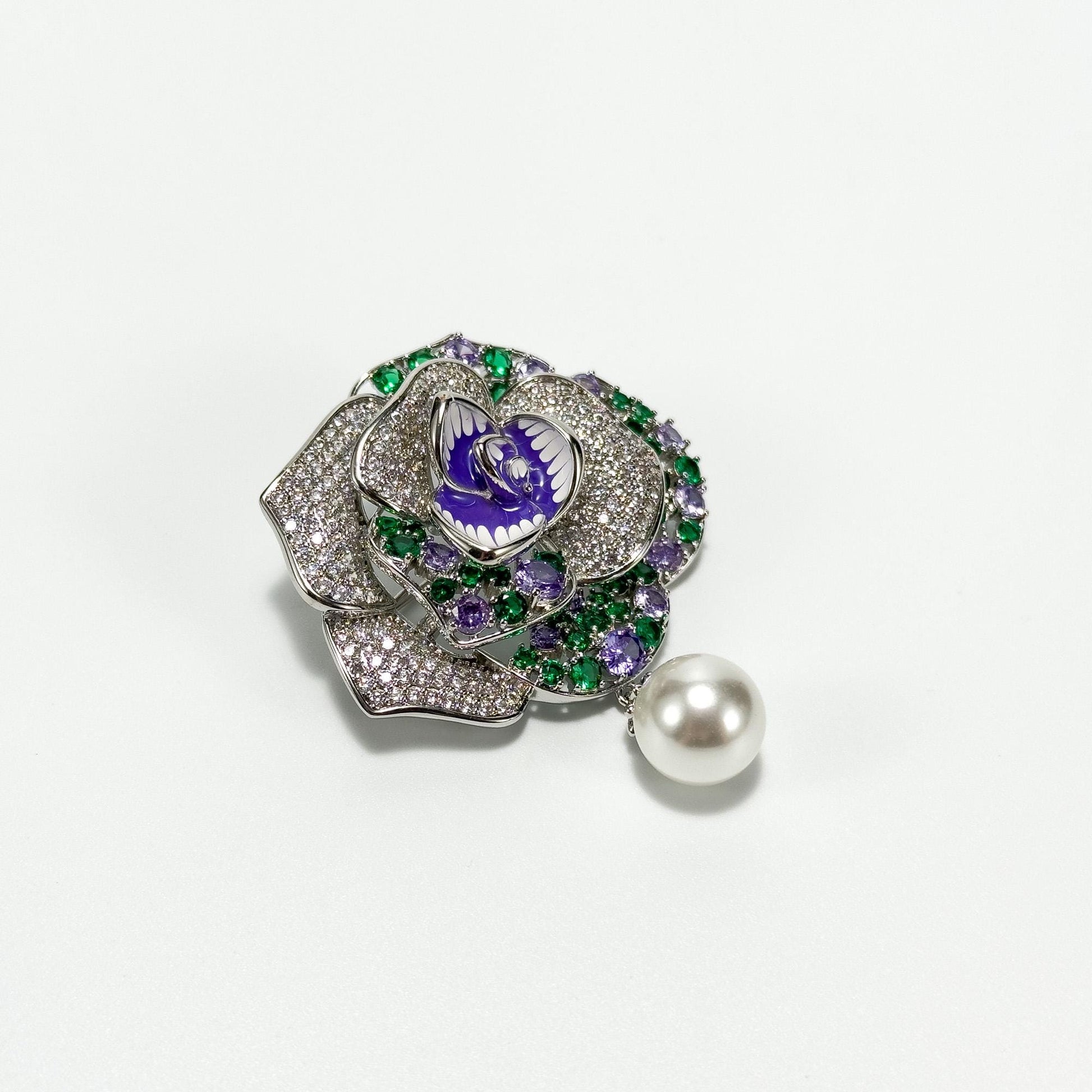 Rose Pearl Rhinestone Brooch Pendant