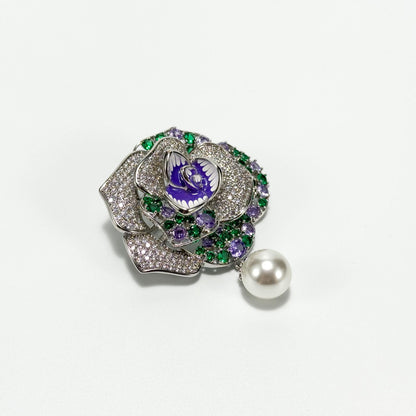 Rose Pearl Rhinestone Brooch Pendant