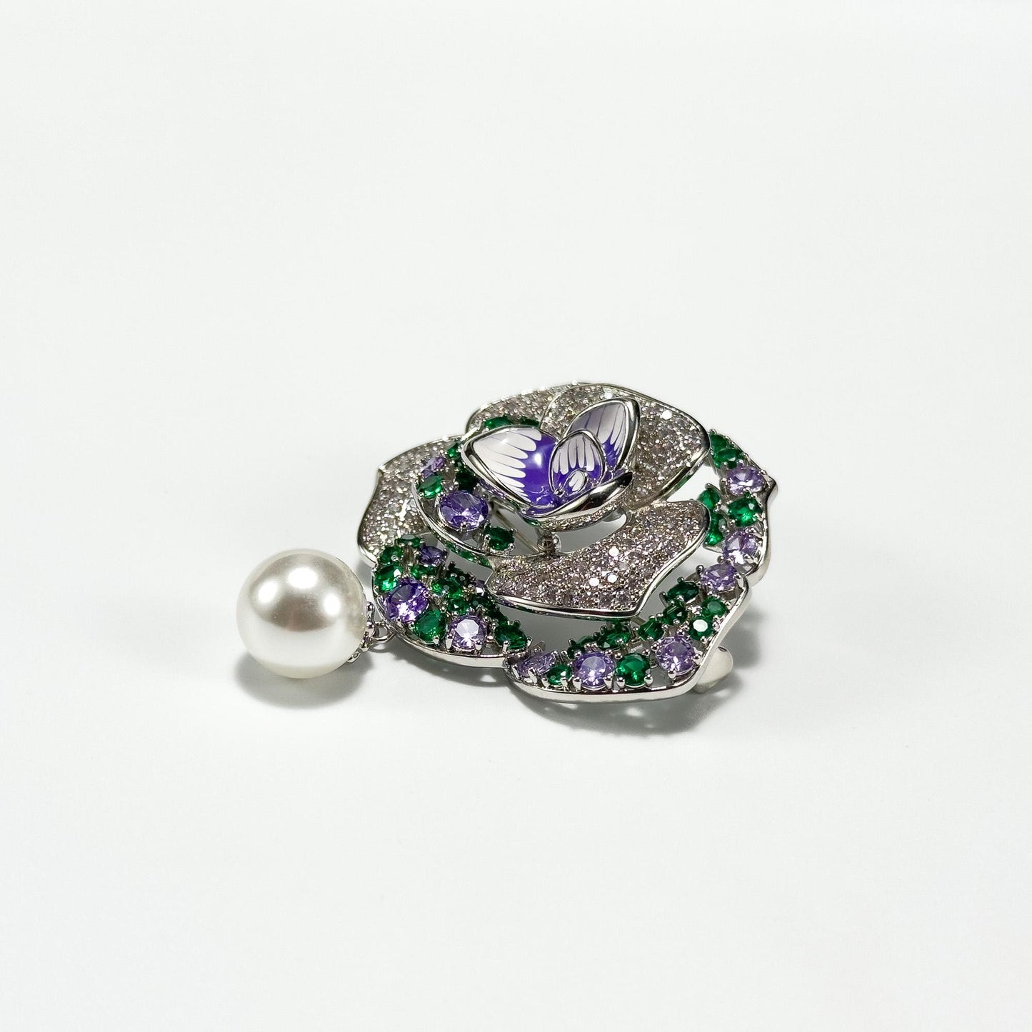 Rose Pearl Rhinestone Brooch Pendant