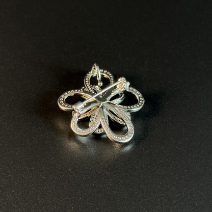 Silver Openwork Rhinestone Flower Brooch