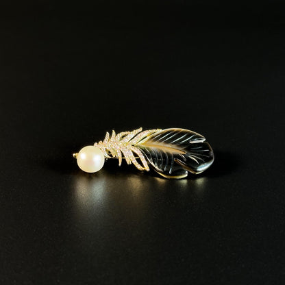 Mother-of-Pearl Feather Brooch