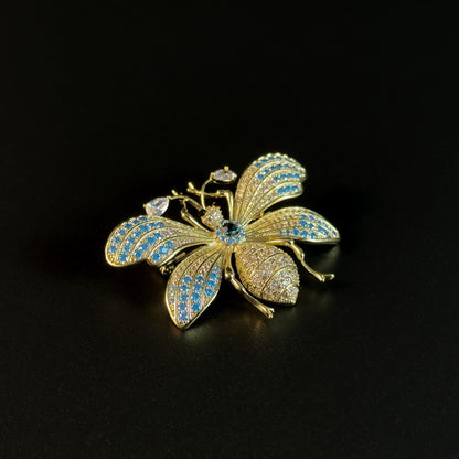 Blue and Gold Bee Brooch