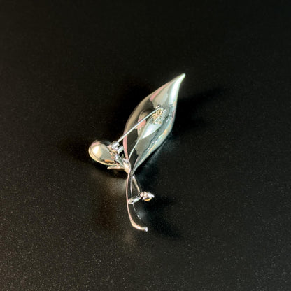 Blue Leaf-Shaped Crystal Brooch