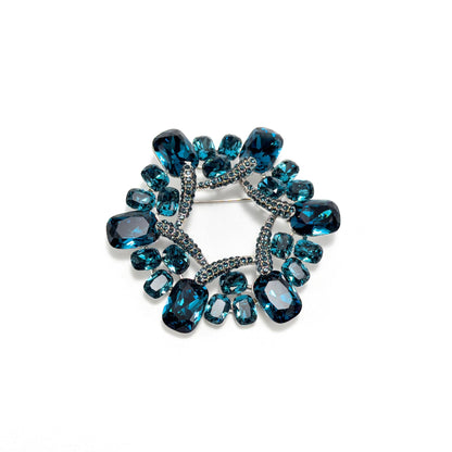 Blue Crystal Rhinestone Floral Wreath Brooch