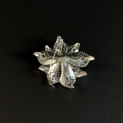 Silver Full-Diamond Flower Brooch