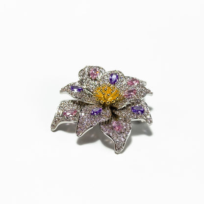 Silver Full-Diamond Flower Brooch